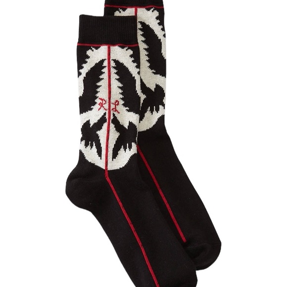 POLO RALPH LAUREN Women's Black Cowboy Boot and Americana Bear Crew Sock 9-11 - Picture 4 of 6